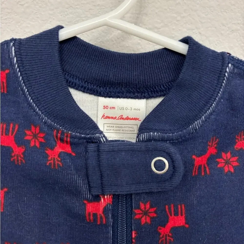 Hanna Andersson Reindeer Navy Red Pajamas 0-3M